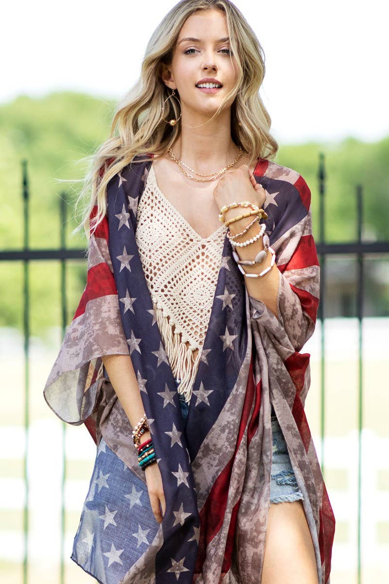 Urbanista - Vintage Inspired USA Print Kimono