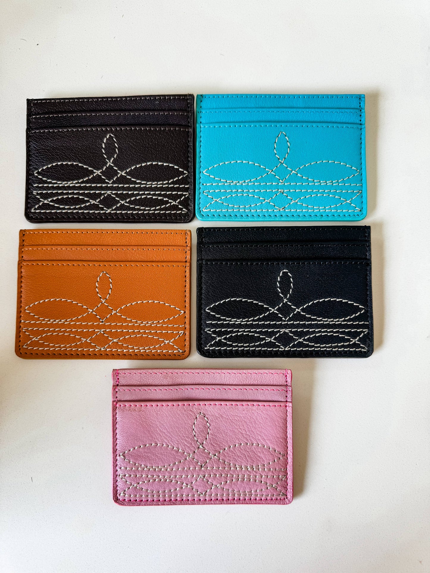 Boho Ranch Shop - Western Boot Stitch Leather Credit Card Holder Money holder