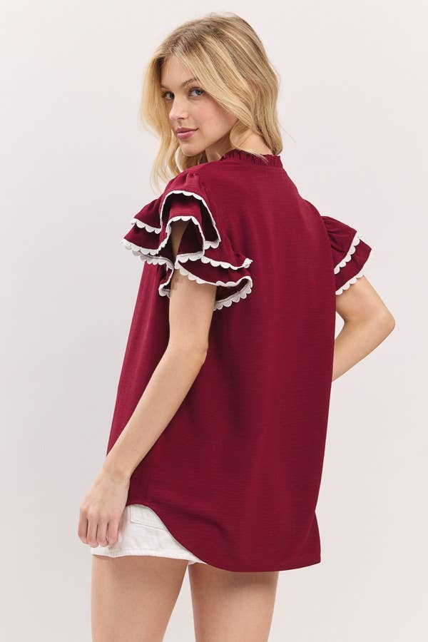 Sewn and Seen - Ruffle Sleeve Scallop Trim Top
