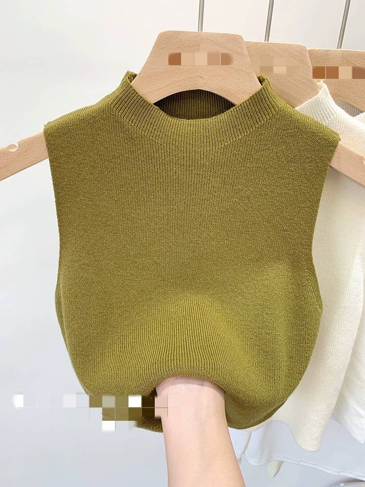 Hope & Sunshine - Knit Vest Sleeveless Turtleneck Top