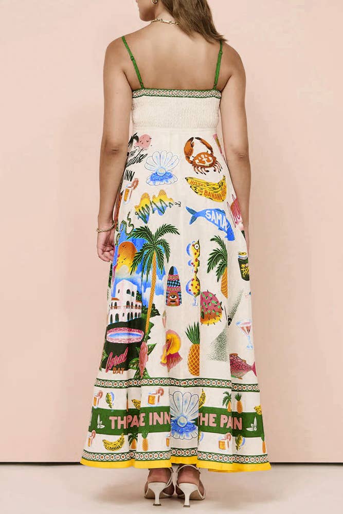 UNISHE - Tropical Summer Print Square Neck Maxi Slip Dress JRM053