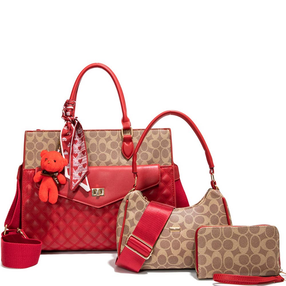 JOIA ACCESSORIES - 3IN1 OVAL QUILTED DESIGN SATCHEL W HANDLE BAG , CC 25532 T3