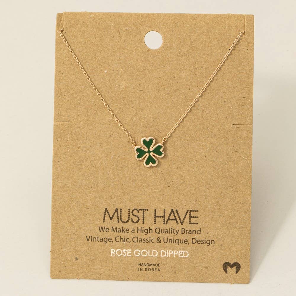 Fame Accessories - Green Clover Charm Necklace