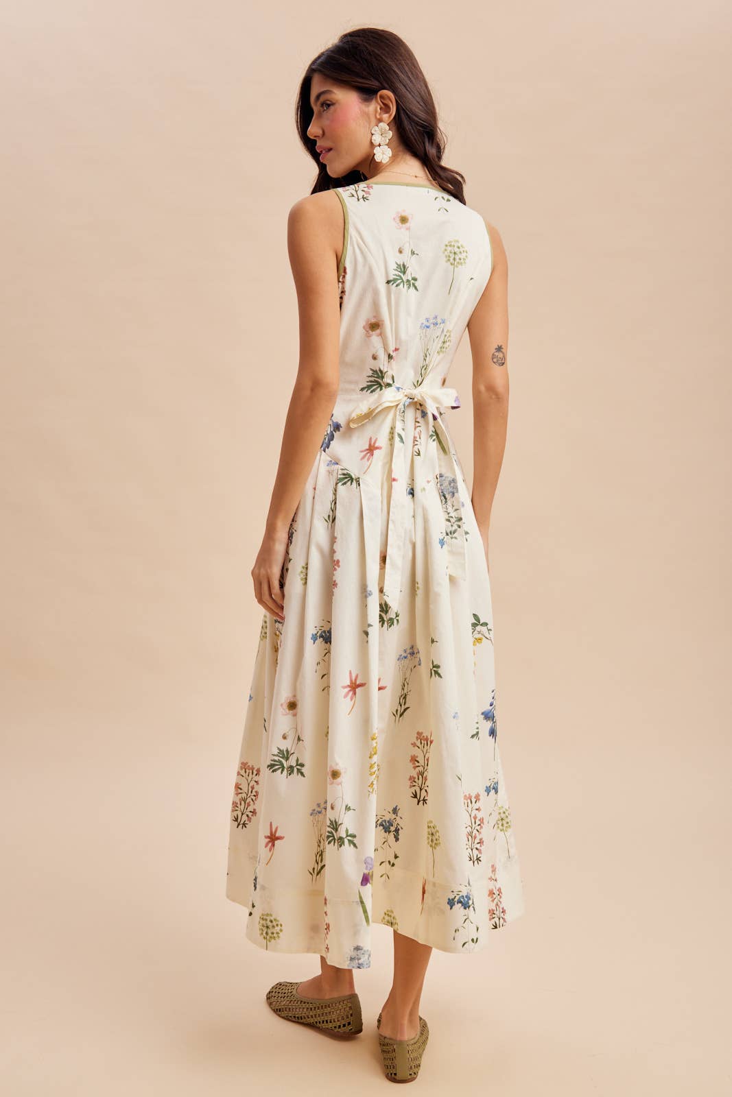 COTTON CONTRAST FLORAL MAXI DRESS