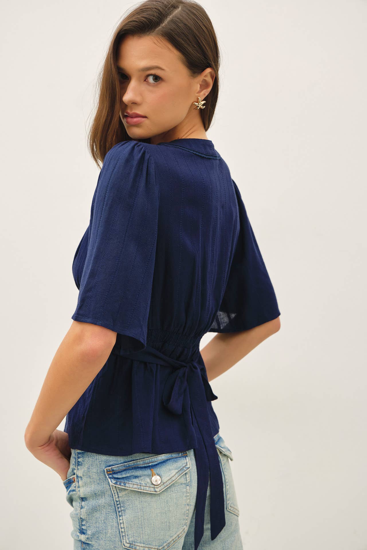 KIMONO SLEEVE EMPIRE WAIST BLOUSE