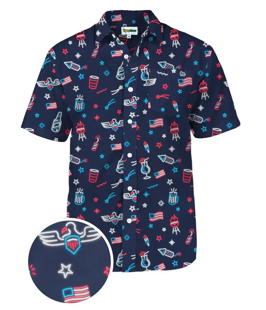 Tipsy Elves - Lights and Liberty Button Down - Men's USA Hawaiian Shirt