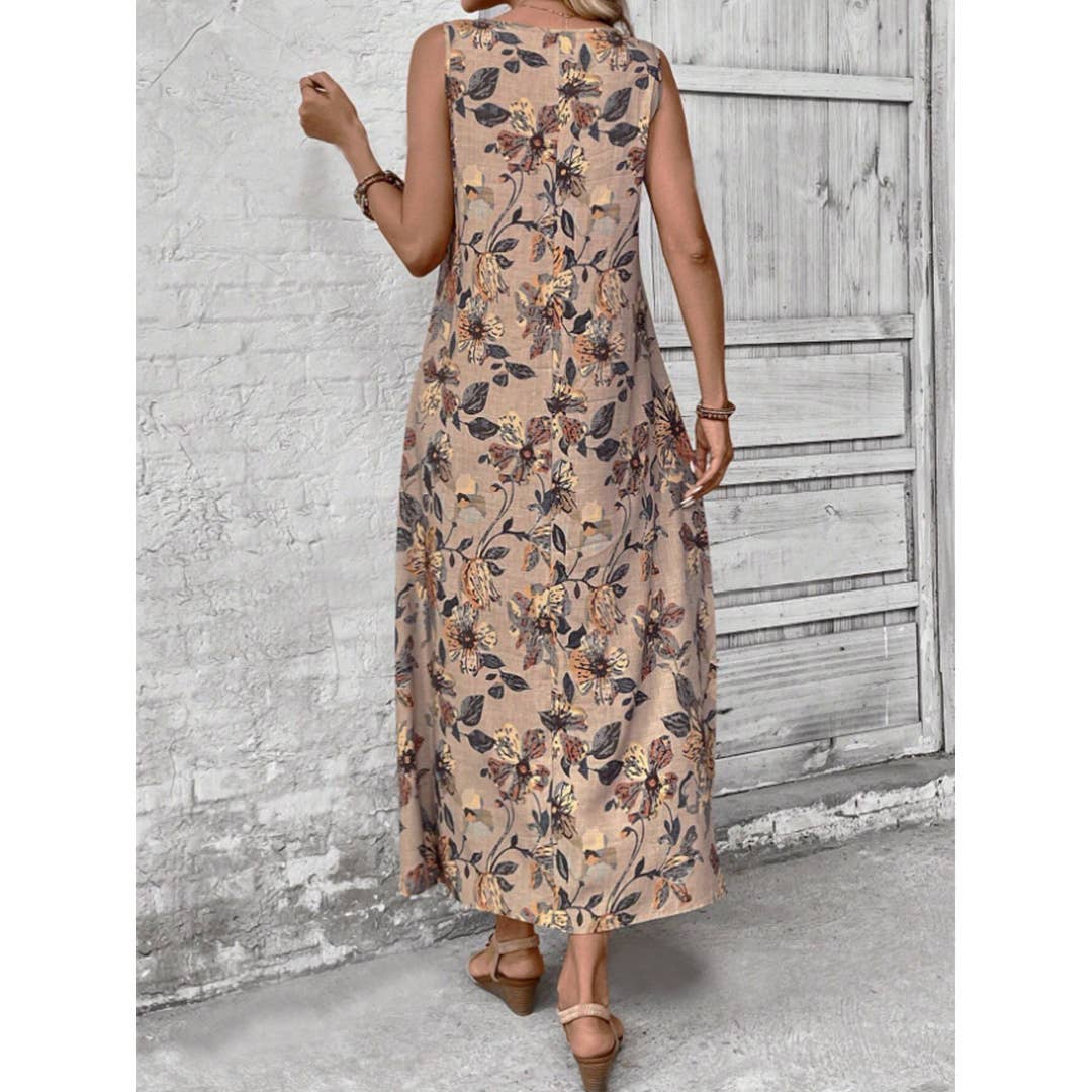 UNISHE - Summer Sleeveless Floral Print Round Neck Dress ZK2695