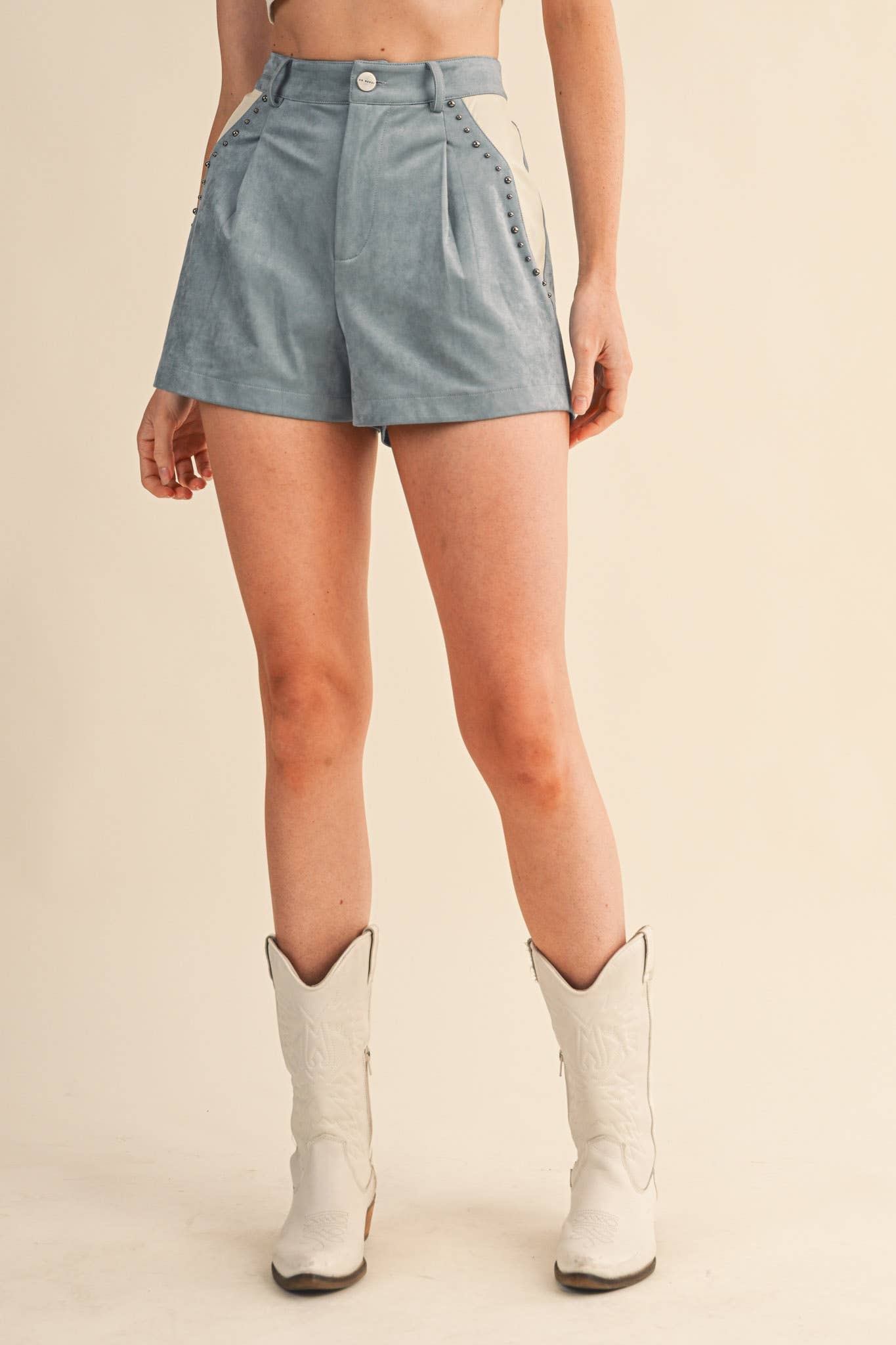 &MERCI - STUDDED FAUX SUEDE SHORTS MP4383