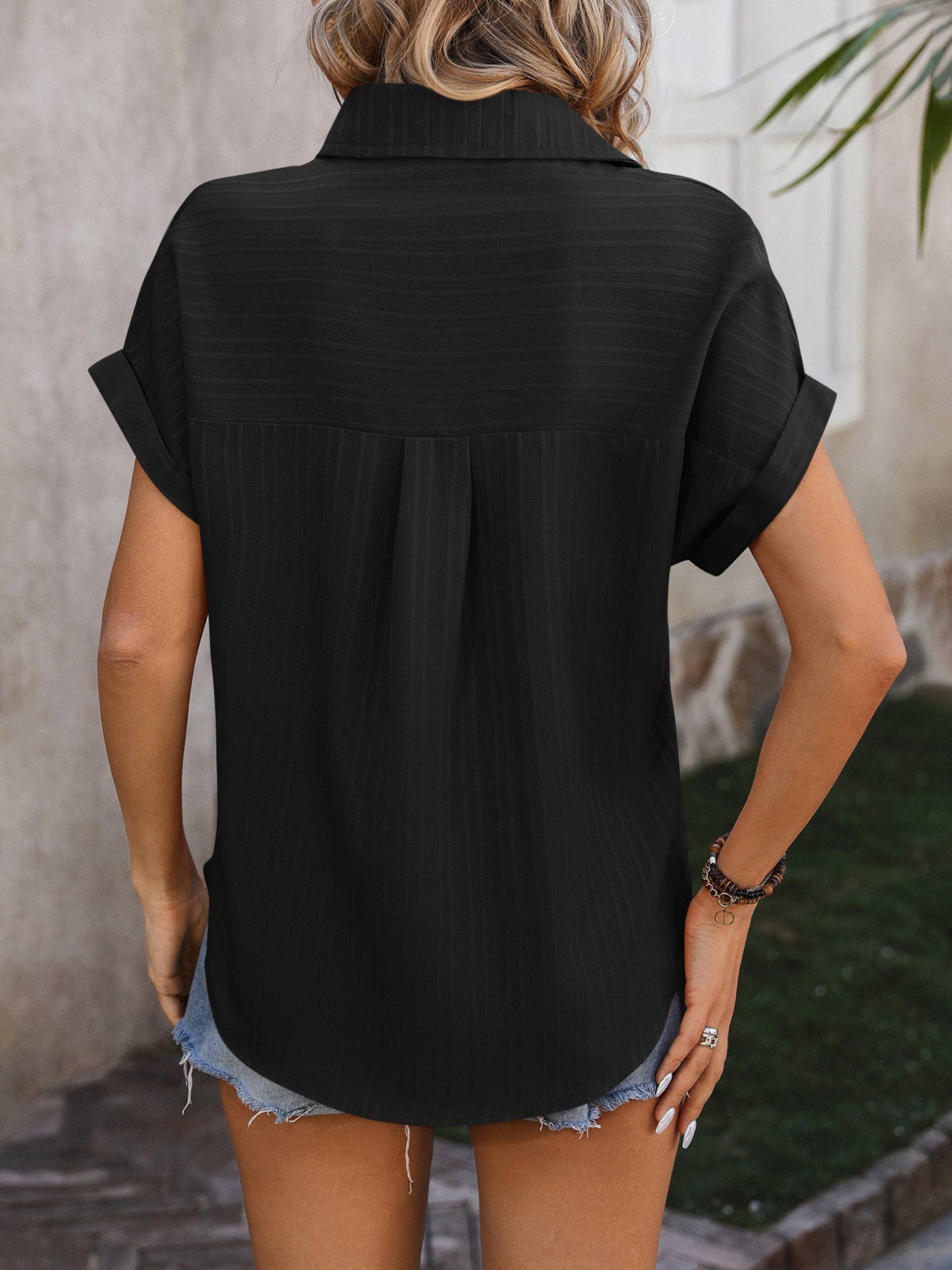 Wholesalesir - Shoulder Loose Short Sleeved Casual Shirt for women