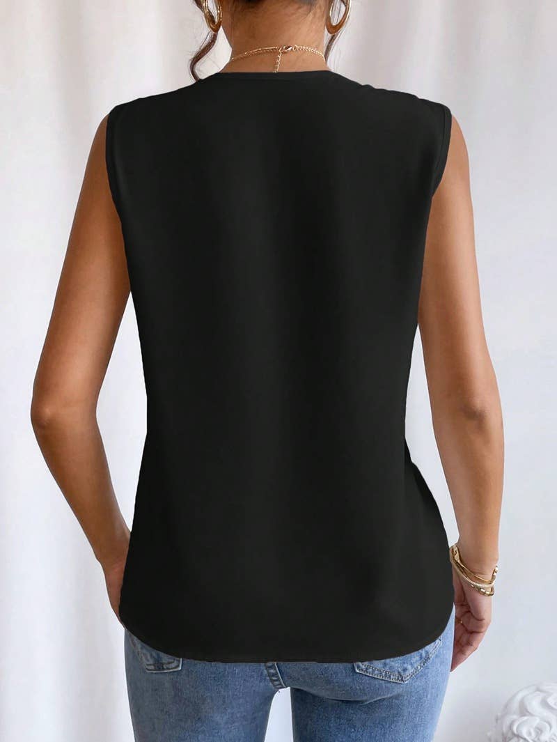 Lily Clothing - MULTI-LEVEL V-NECK SOLID COLOR BLOUSE