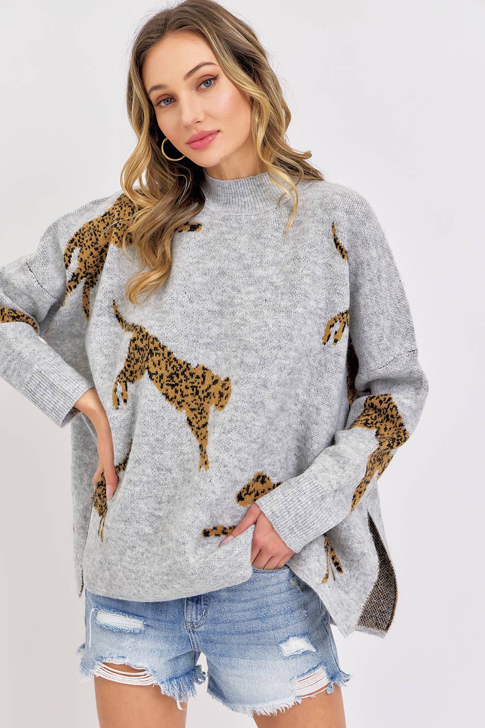 Sweet Lovely by Jen - LEOPARD PATTERNED OVERSIZE KNIT SWEATER
