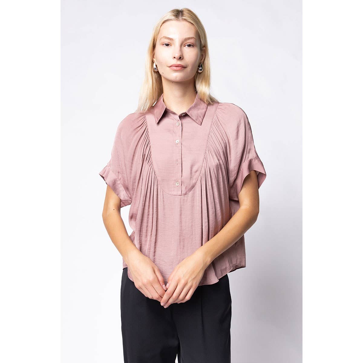 Mustard Short Sleeve Shirt With Front Bib Detail