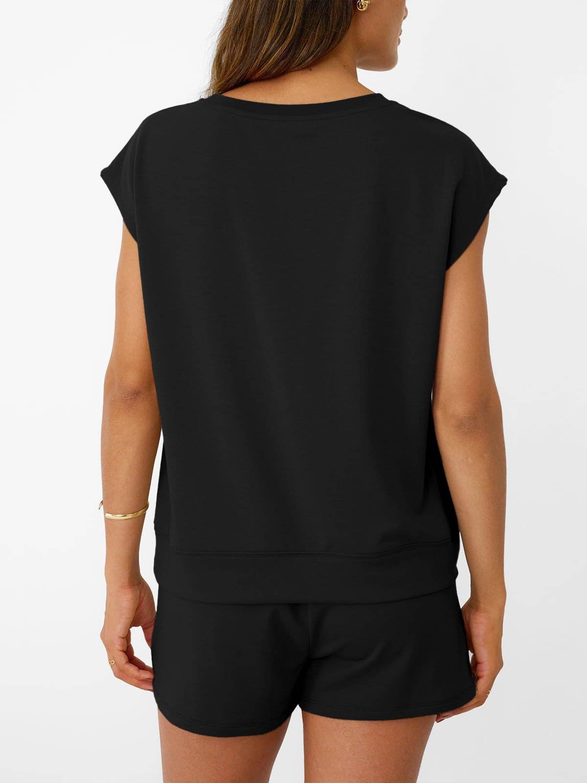 Suhkasana - Casual Lounge Set Cap Sleeve Top Drawstring Shorts