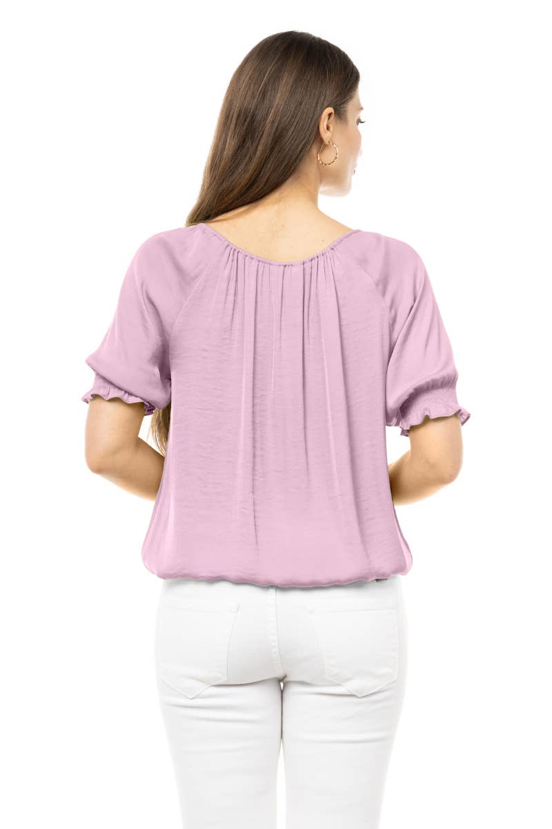 Lily Pad Drawstring Blouse With Elasticized Waist