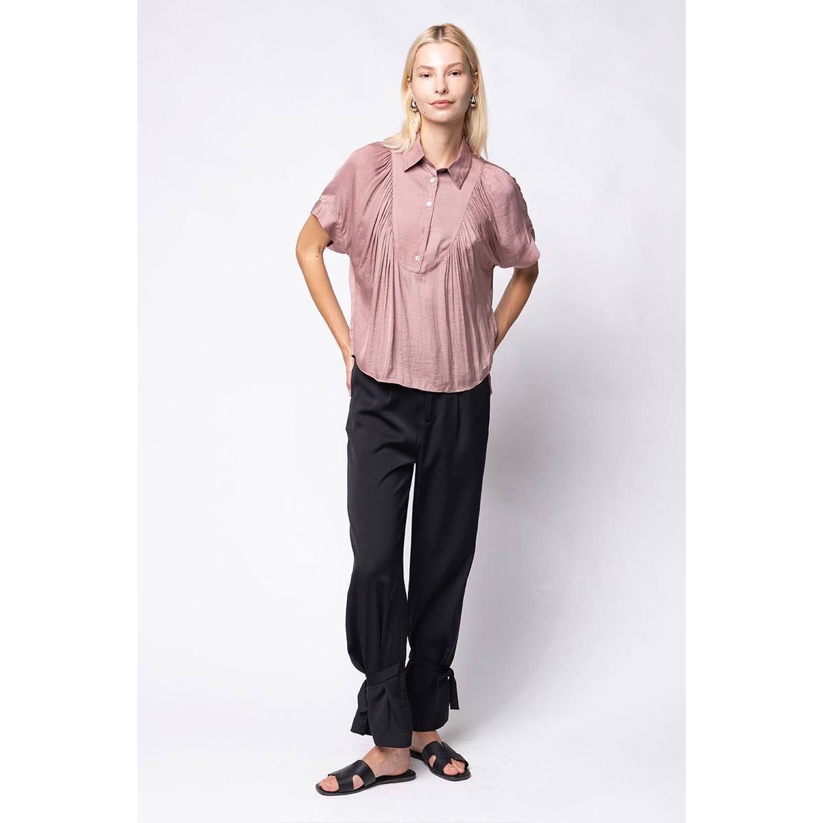 Mustard Short Sleeve Shirt With Front Bib Detail