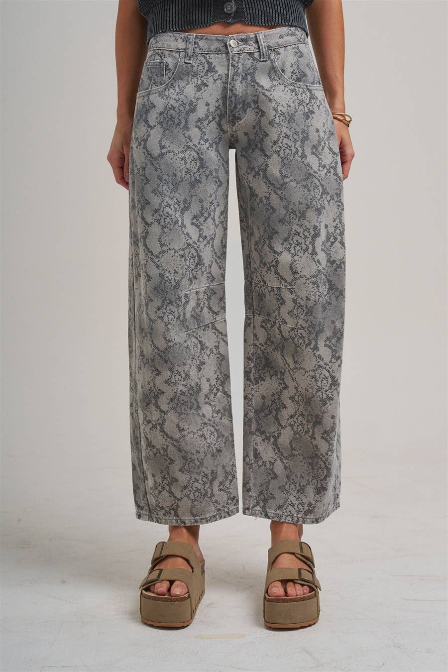 BON - VINTAGE SNAKESKIN PRINT TWILL DENIM BARREL PANTS_JLB80045-01
