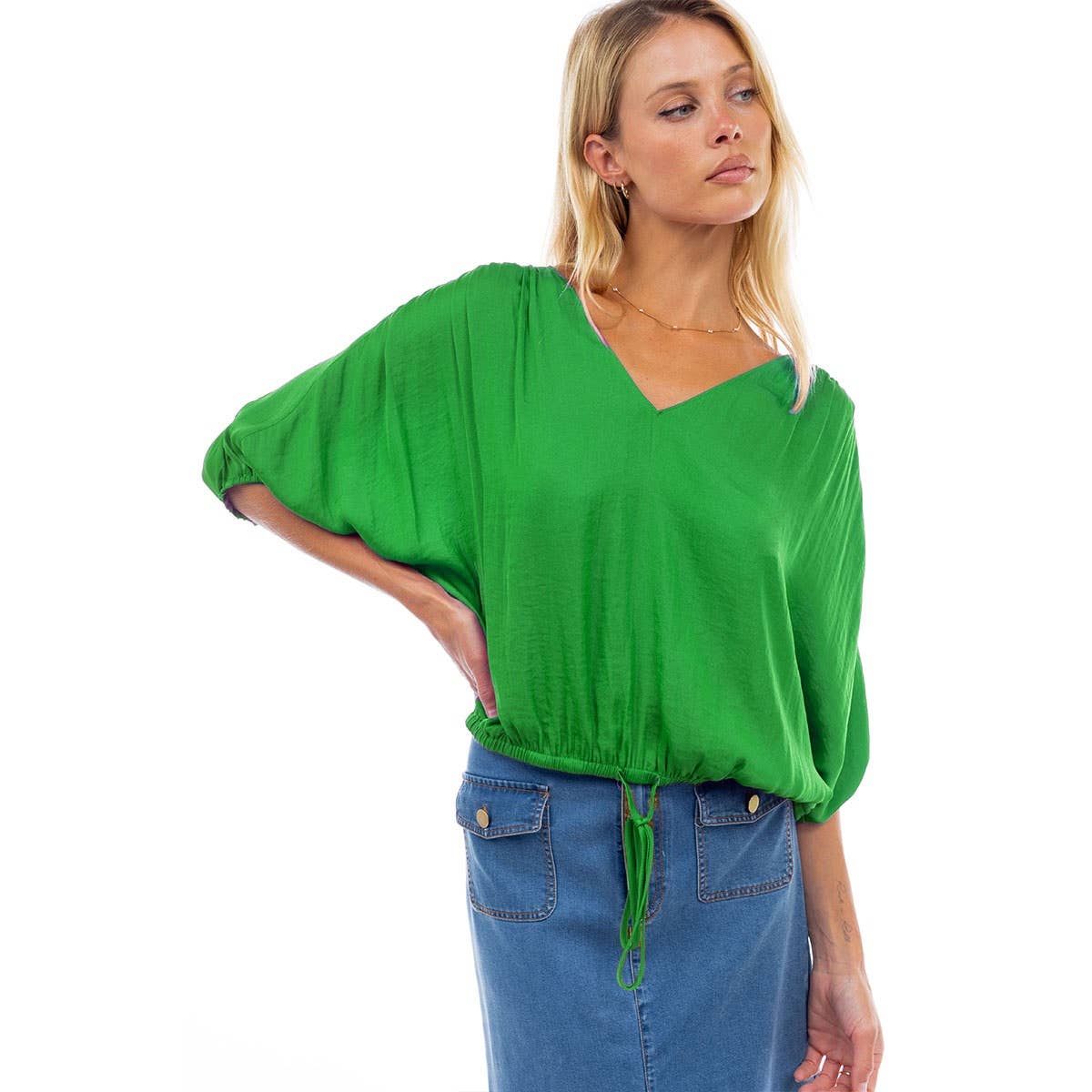 Hot Pink Cropped Blouse With Elasticized Waist
