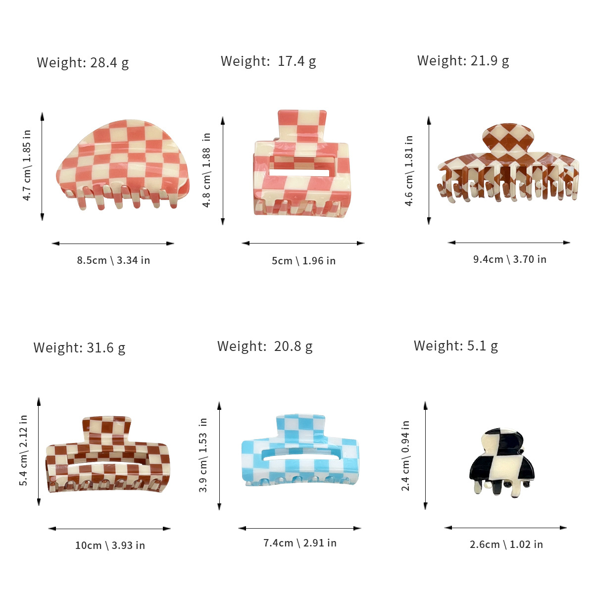 ACCITY - Checkerboard Hair Claw – Candy Color Acetate Look_CWMM10084