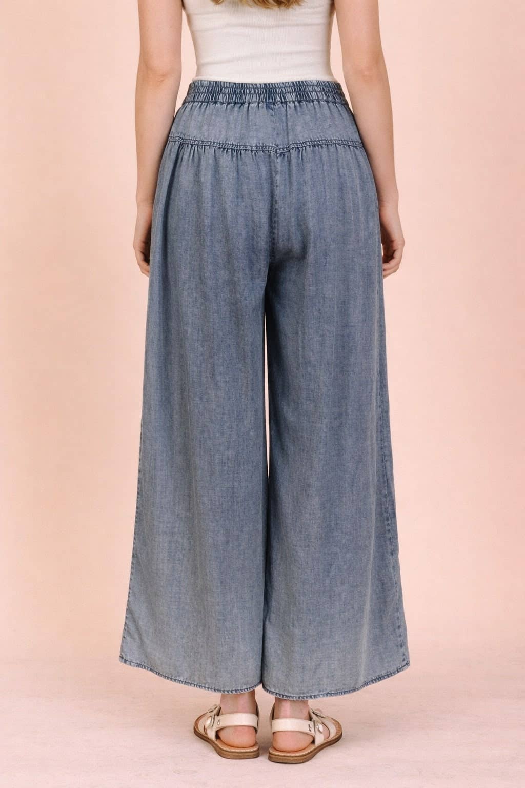 VERY J - NP70935X-PLUS SIZE Mineral Washed Chambray Wide Pants