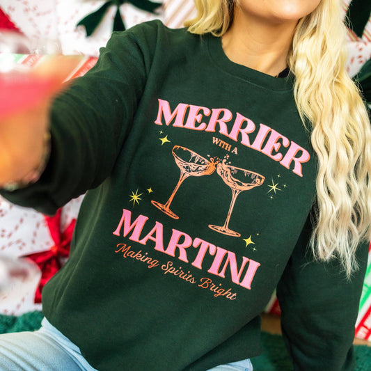 Bash - Christmas Sweatshirt, Merrier with a Martini, Graphic Shirt