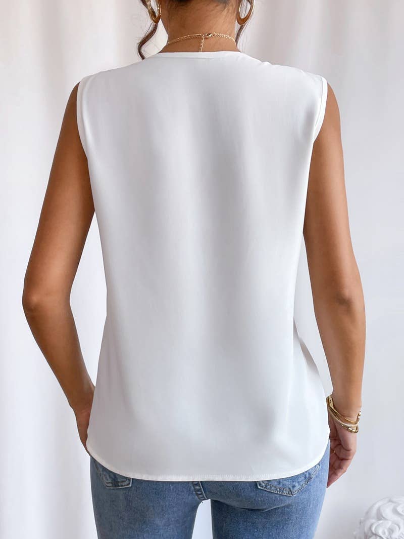 Lily Clothing - MULTI-LEVEL V-NECK SOLID COLOR BLOUSE