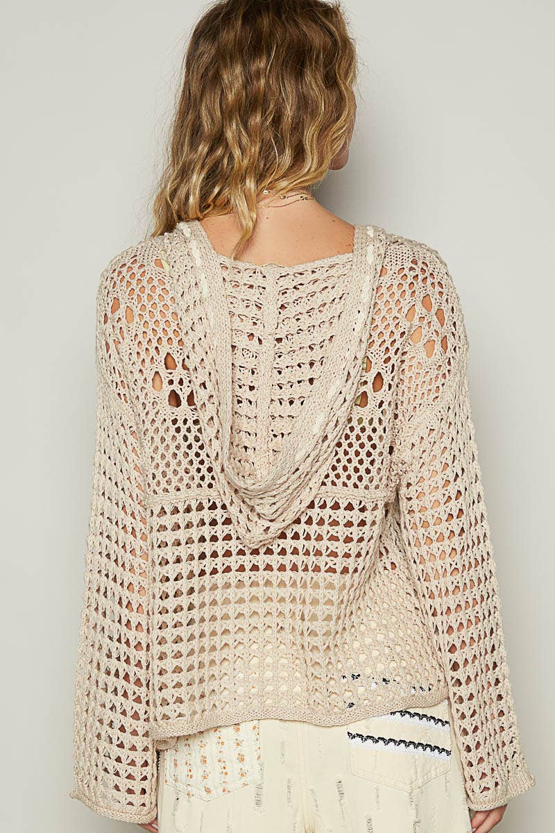 Long sleeve American flag hoodie thin sweater top SALE: Beige