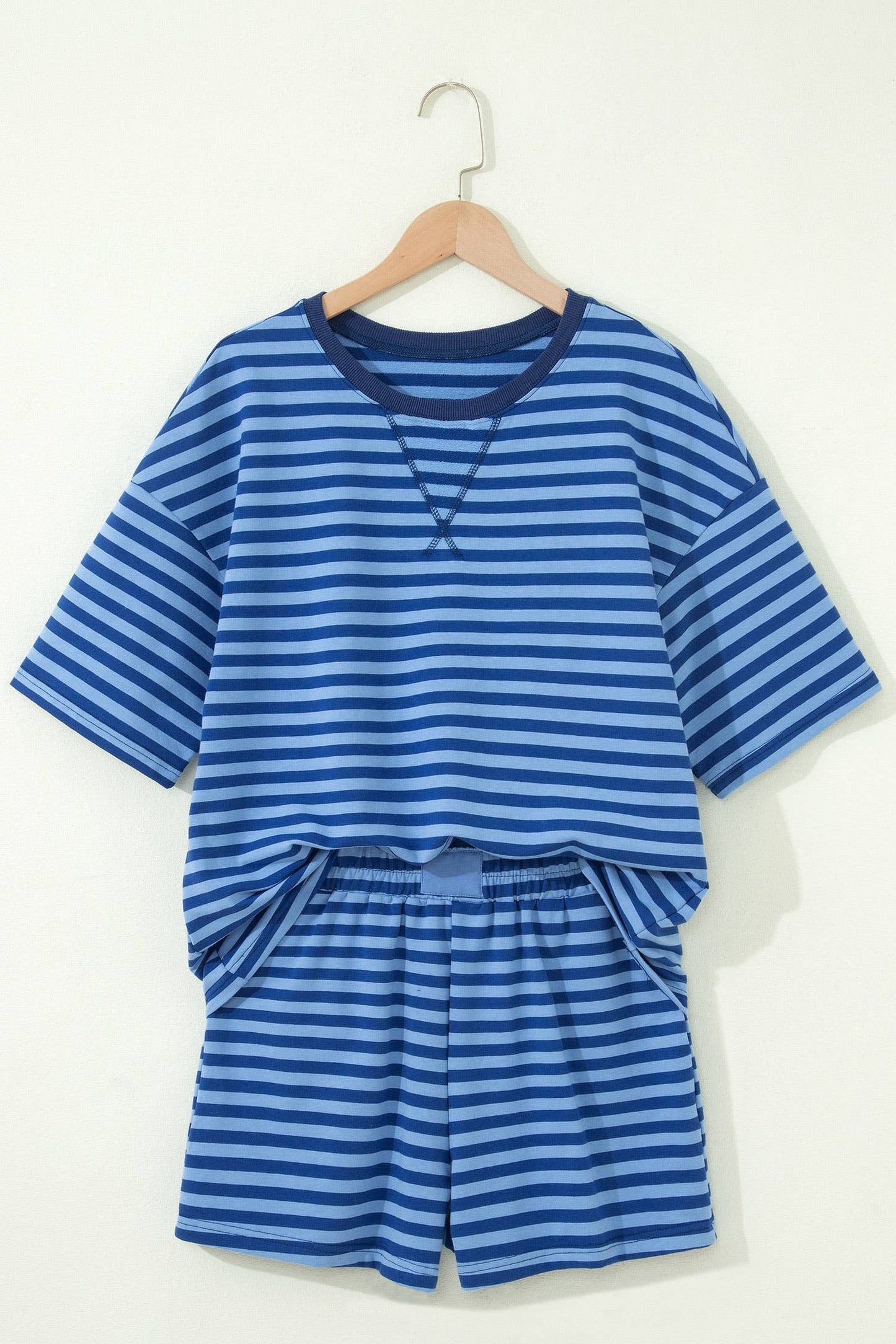 66DISCO - 66Plus Striped Short Sleeve Top and Shorts Lounge Set (S-4X)