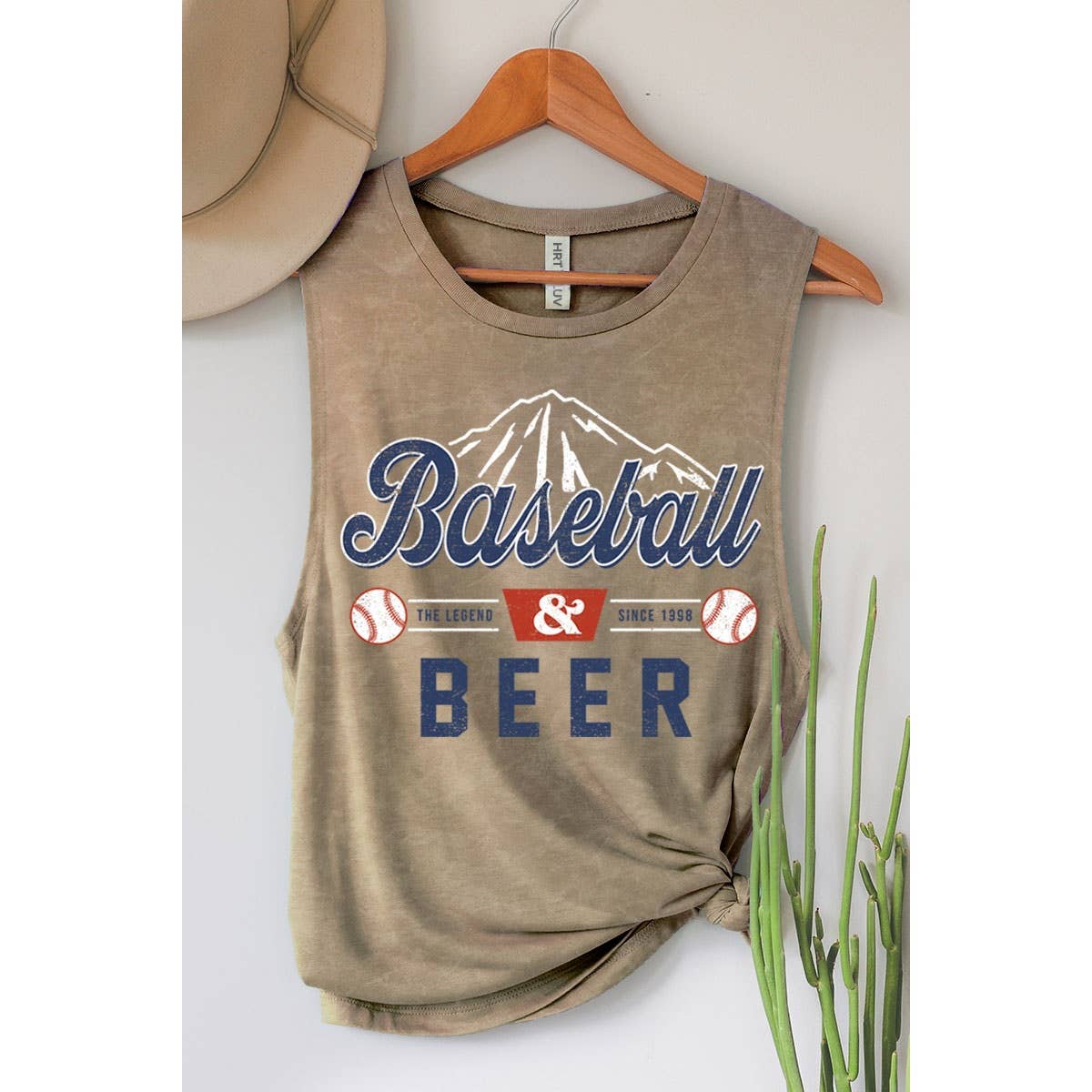 BASEBALL N BEER MINERAL GRAPHIC TANK TOP: Mineral Mustard / XL