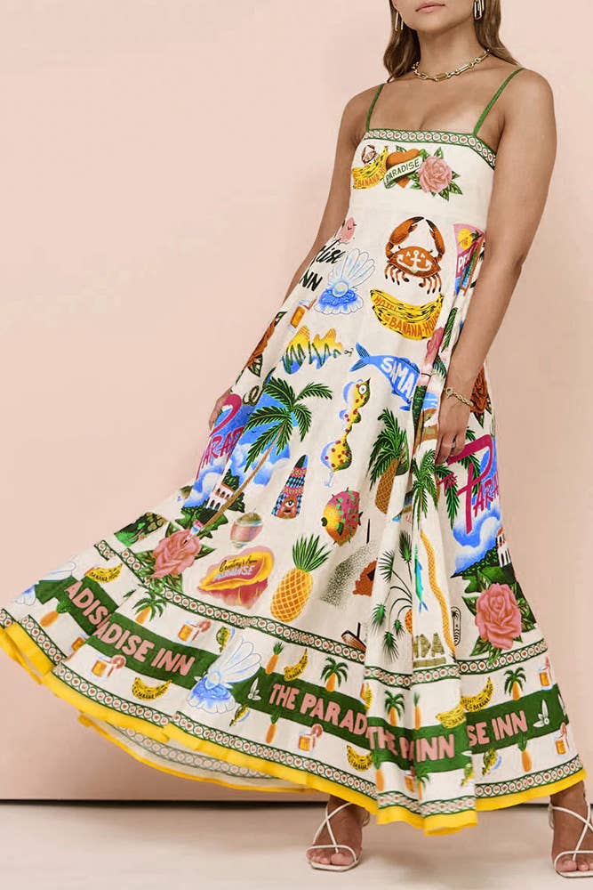 UNISHE - Tropical Summer Print Square Neck Maxi Slip Dress JRM053