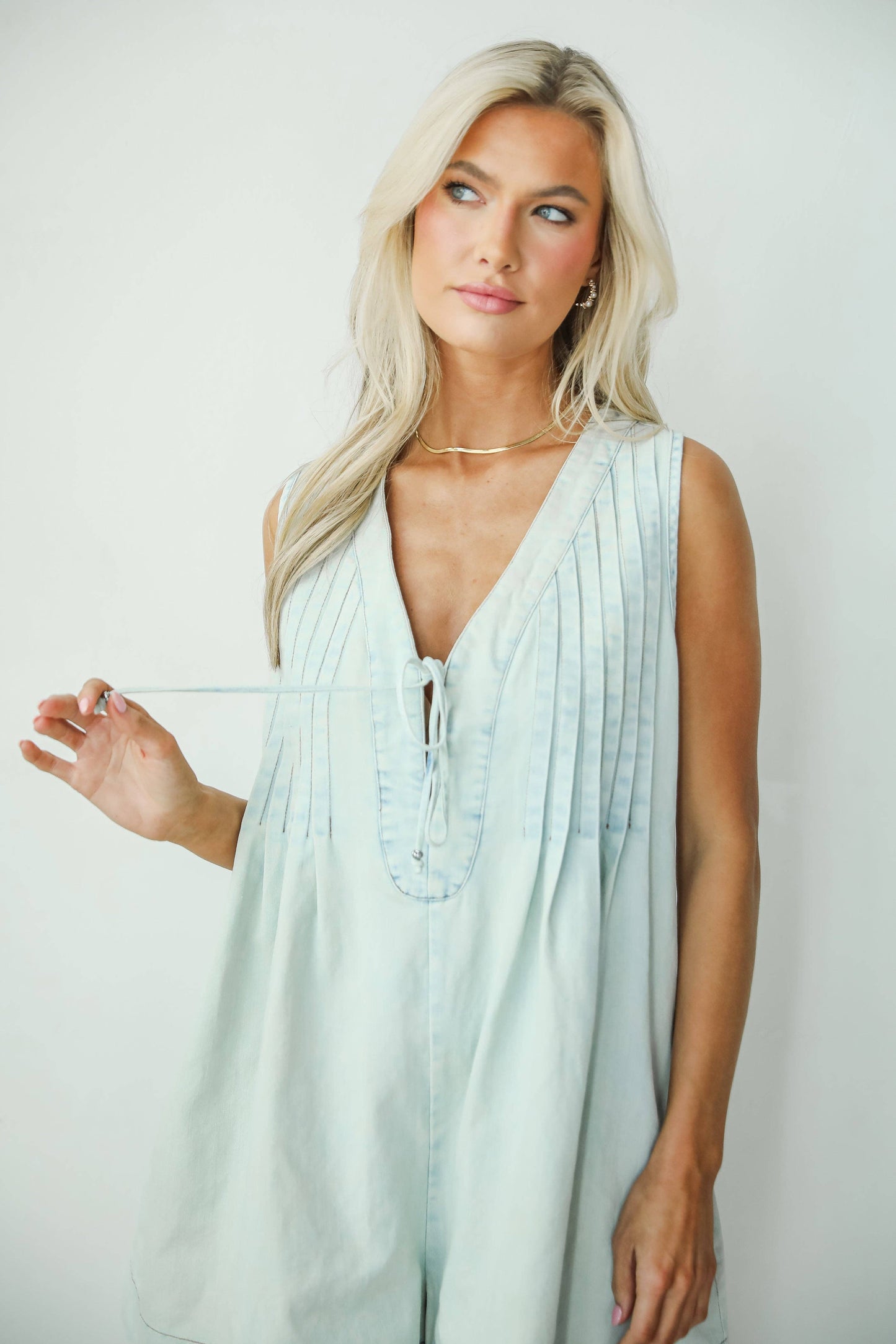 Precious Look Denim Romper: Denim / Medium