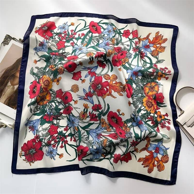 Floral Black Trim Scarf