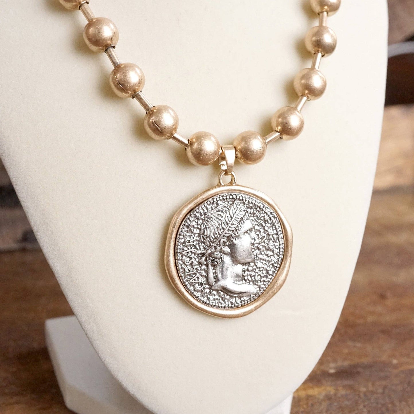 PennyLine inc - Coin Chunky Ball Chain Statement Necklace – Gold and Silver Tone