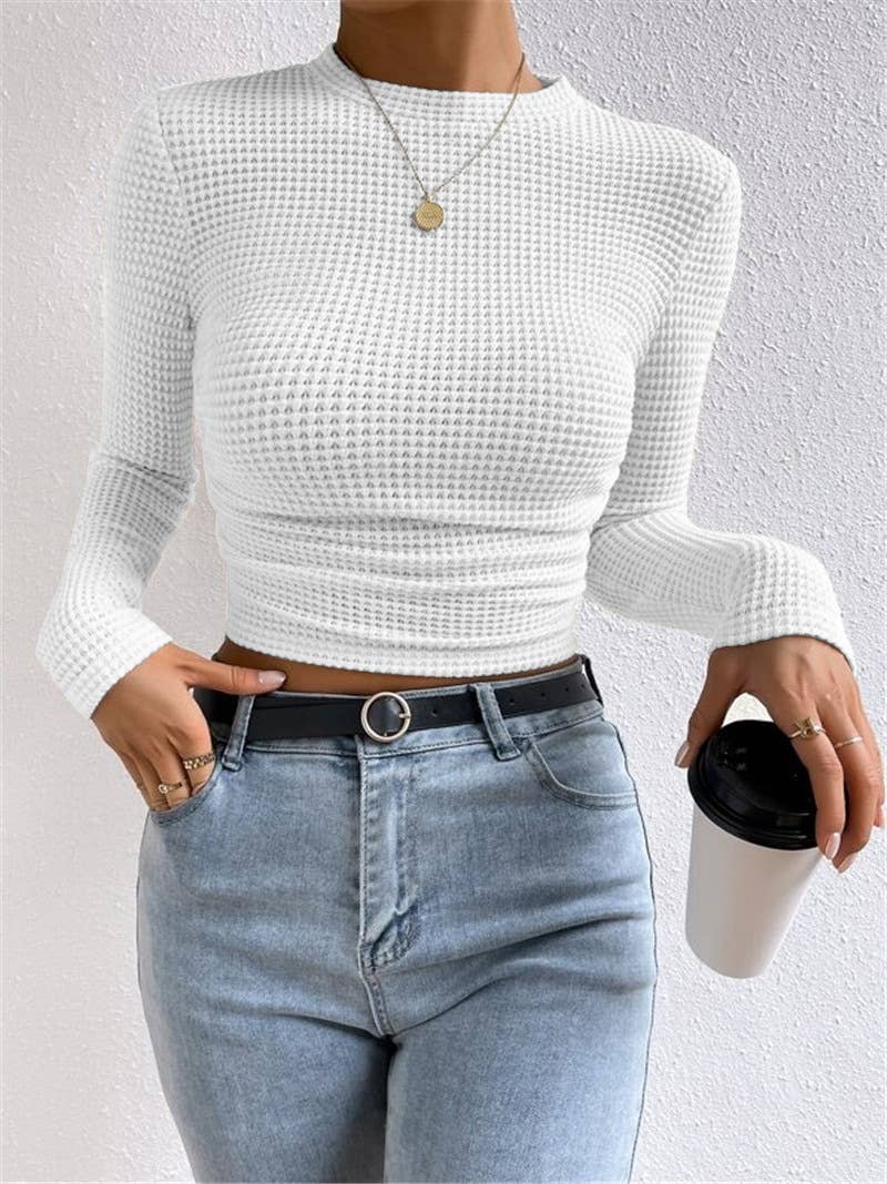 HIDDENBRAND - Plain Waffle Fitted long Sleeve Top