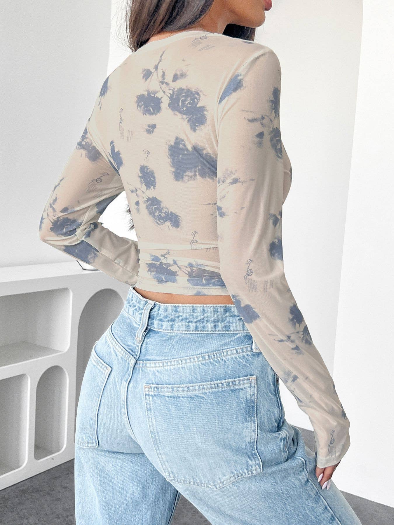 Hope & Sunshine - Floral Mesh Ruched Crop Top