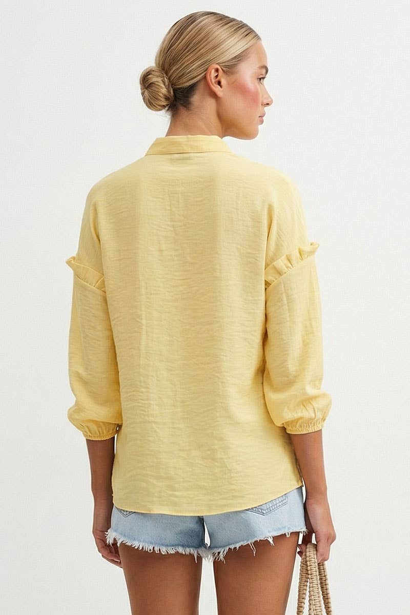 Pale Banana Black Balloon Sleeve Blouse