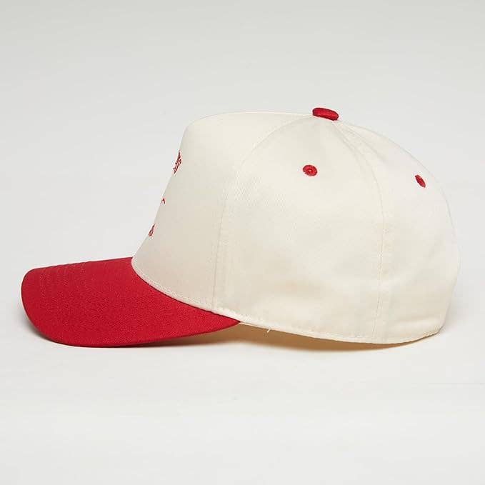 Funky Junque - 2-Tone Embroidered Cap - Bikinis and Martinis - Red/Beige
