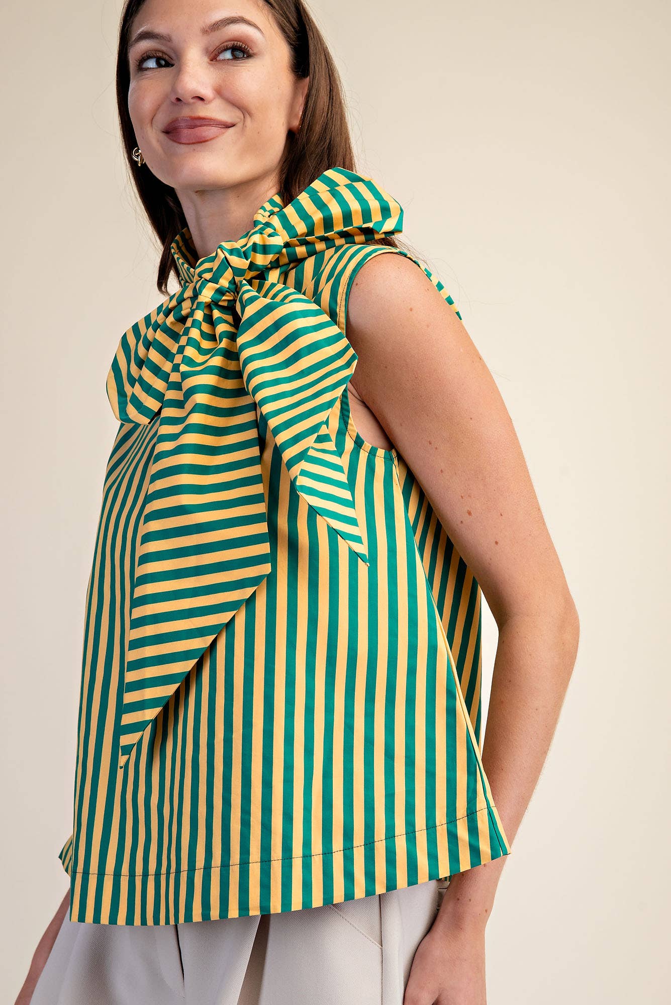 Glam - Tie Neck Sleeveless Stripe Top