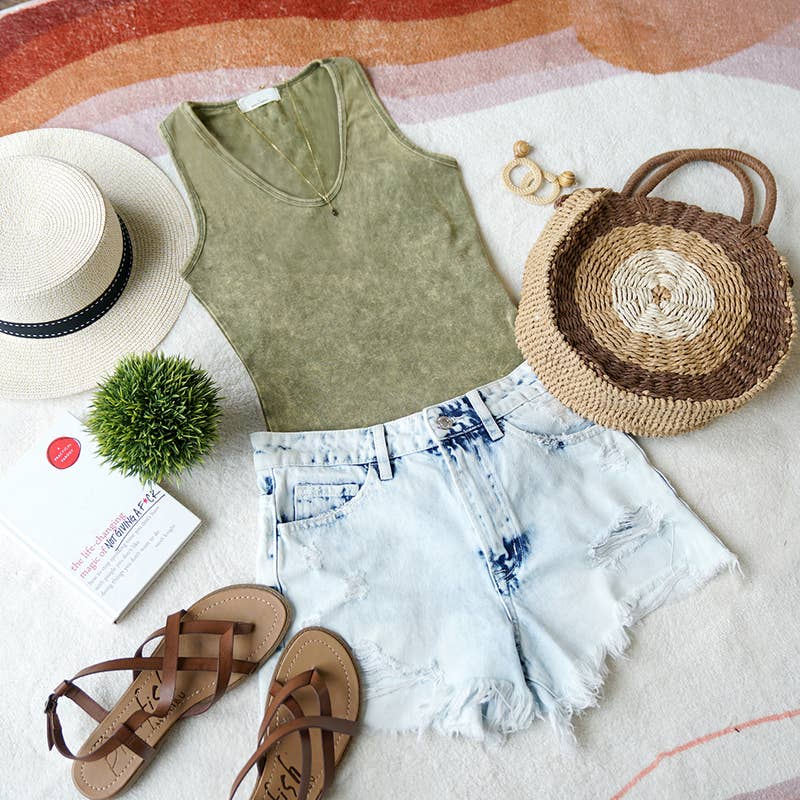 42POPS - `.Washed & Solid Cotton Bodysuit w/Snap Button closure