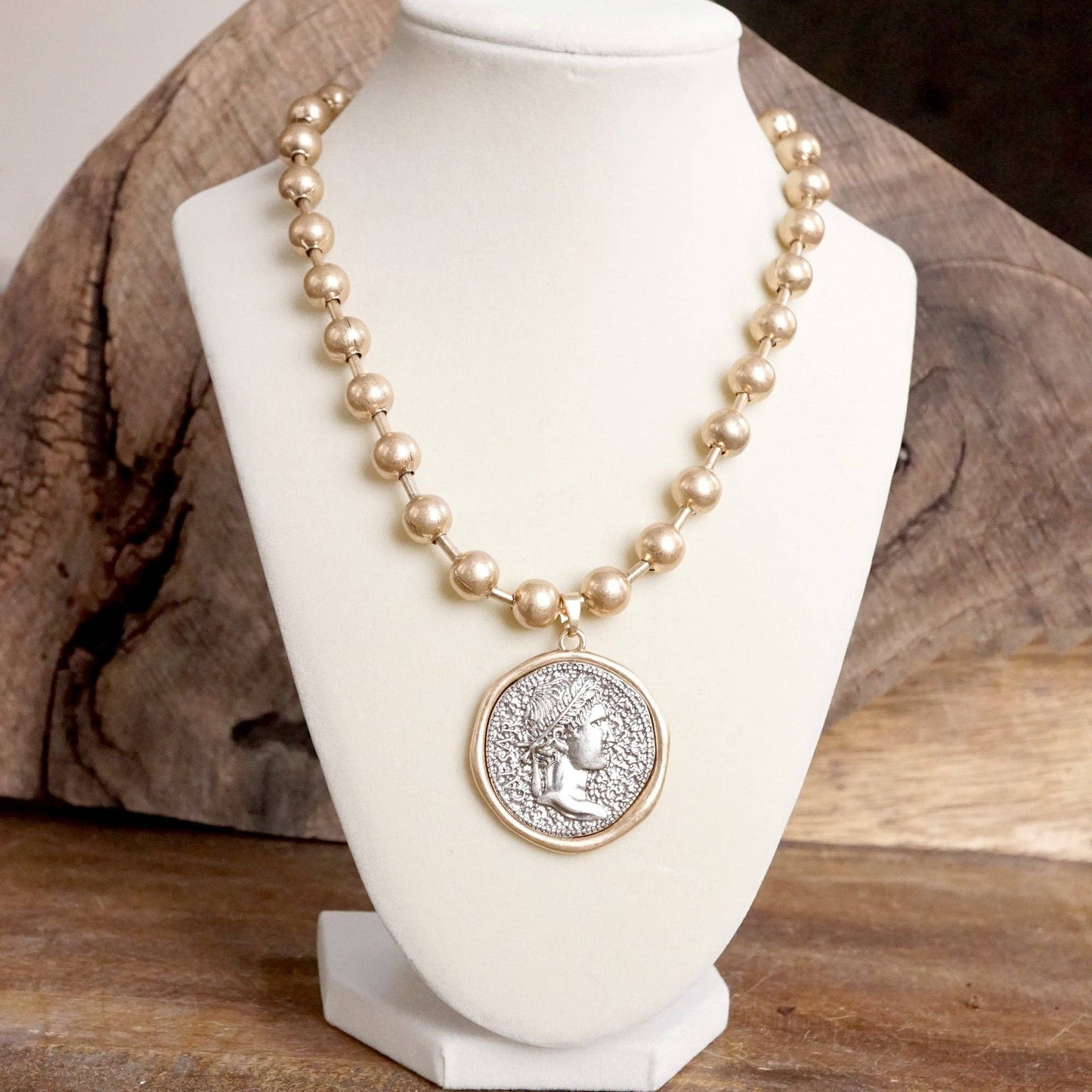 PennyLine inc - Coin Chunky Ball Chain Statement Necklace – Gold and Silver Tone