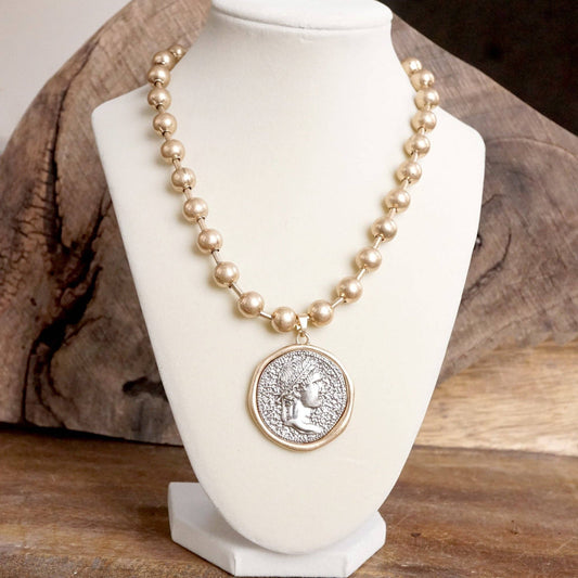 PennyLine inc - Coin Chunky Ball Chain Statement Necklace – Gold and Silver Tone