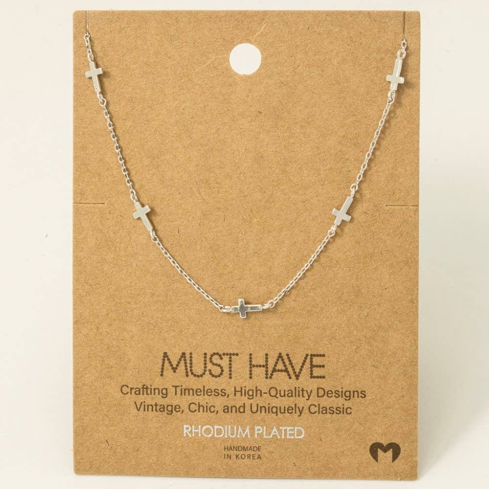 Fame Accessories - Gold Dipped Dainty Cross Station Necklace