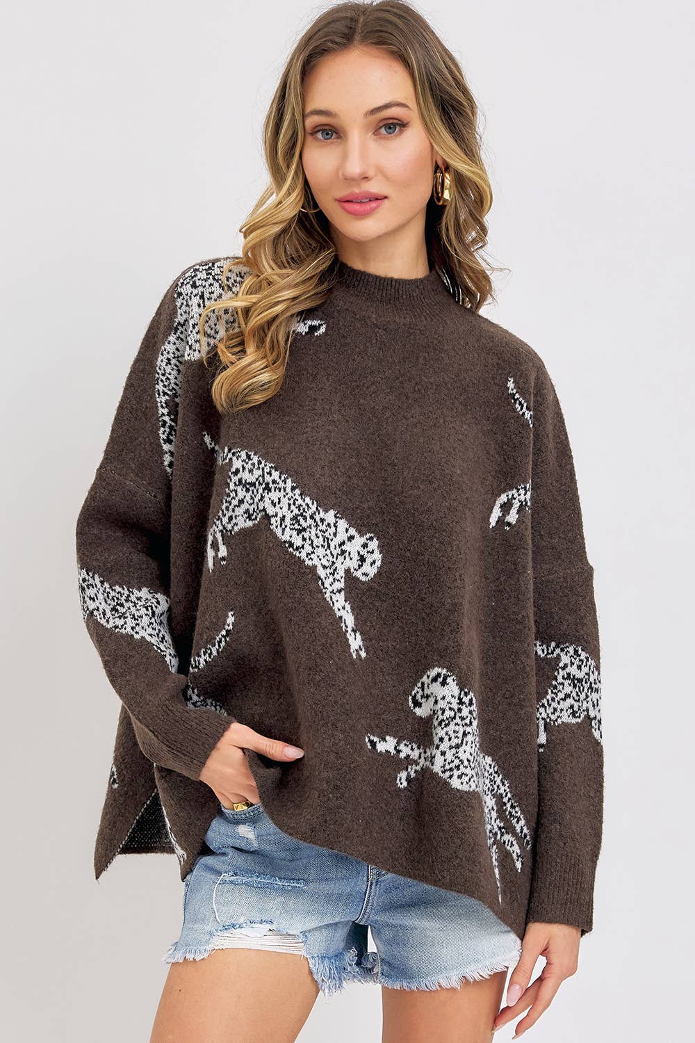 Sweet Lovely by Jen - LEOPARD PATTERNED OVERSIZE KNIT SWEATER