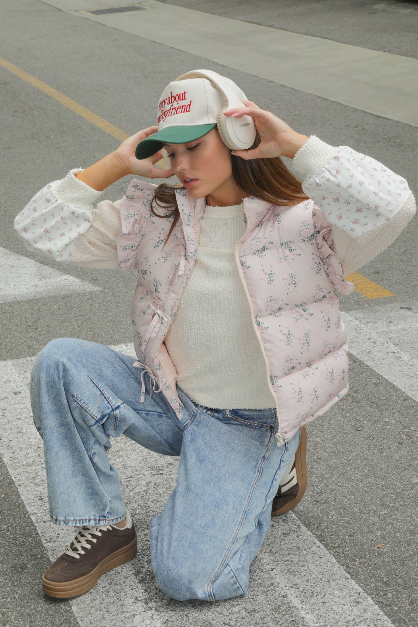 VERY J - NJ90385-Front Bow Ruffle Sleeve Puffer Vest
