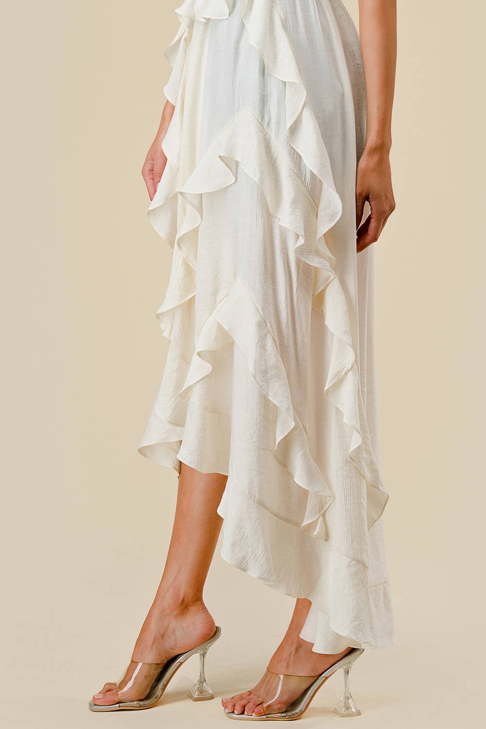 BEIVY & COLLABO - BT2850E / POLY CREPON HIGH LOW RUFFLED FULL LENGHT TUNIC TOP