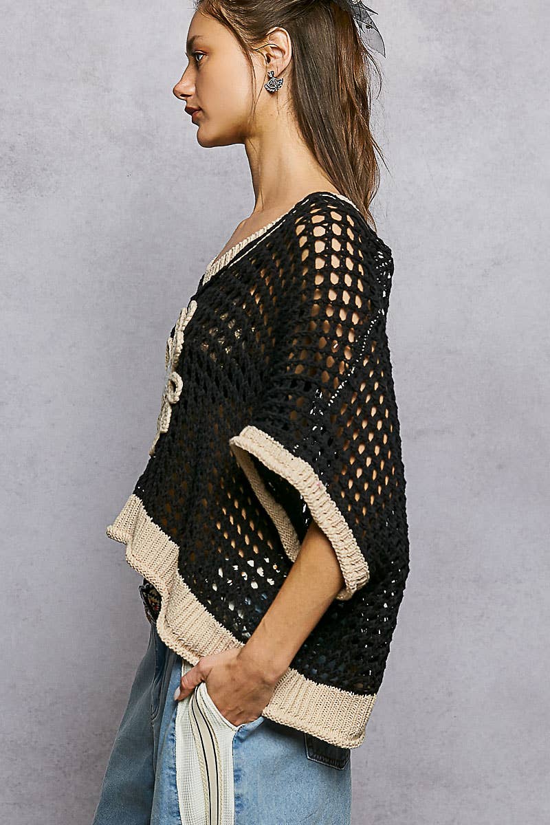 Pol Clothing - Round Neck Sleeveless Floral Thin Sweater Top SALE