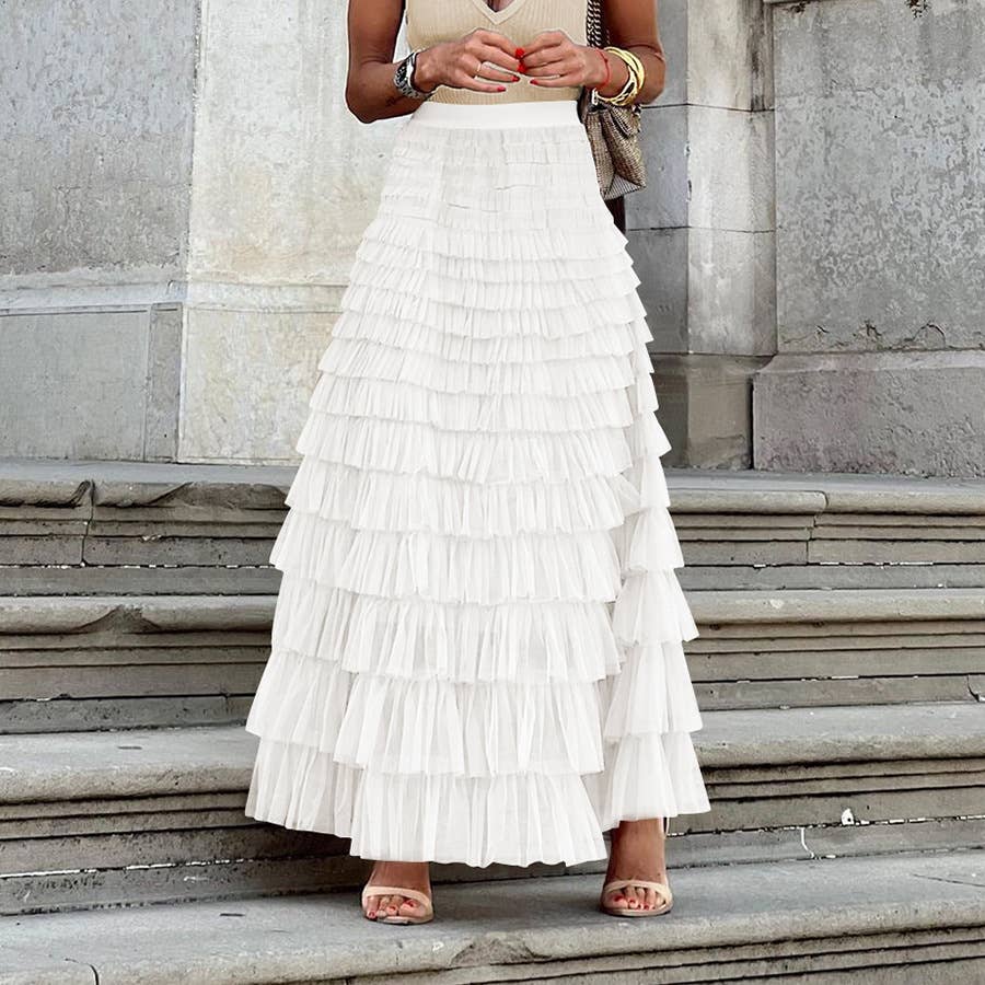 A-Line High Waisted Solid Color Tulle Skirts Bottoms: Apricot / S