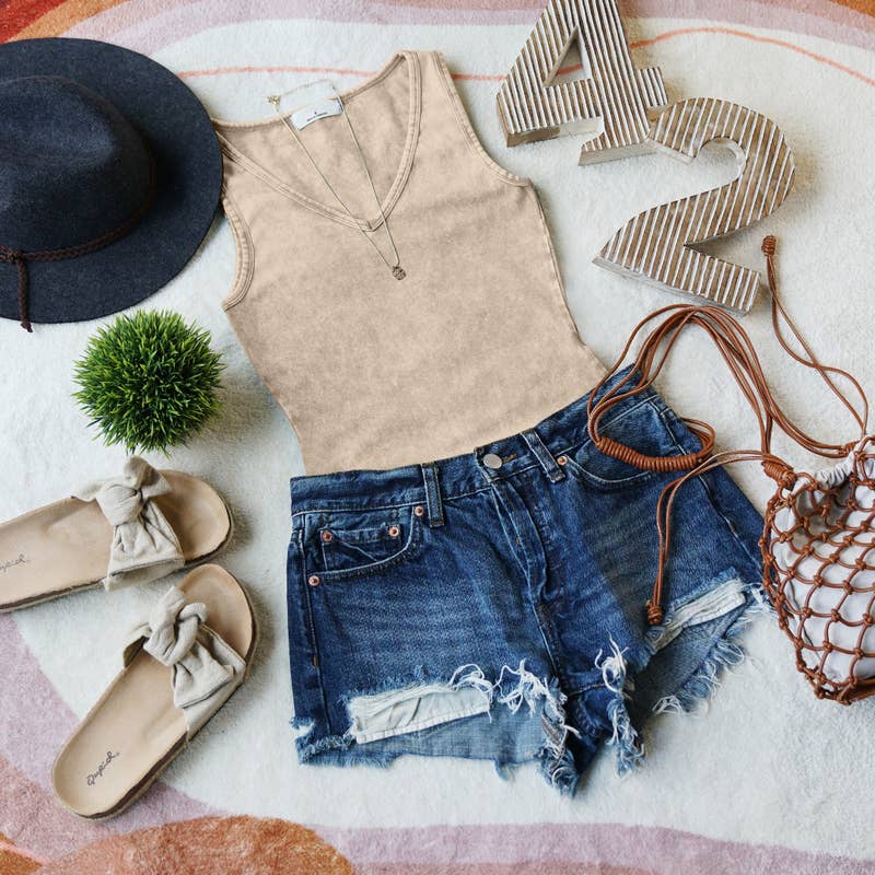 42POPS - `.Washed & Solid Cotton Bodysuit w/Snap Button closure