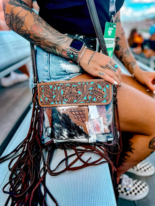 Boho Ranch Shop - Hand Tooled Clear Purse Crossbody - Concert Game Day Stadium