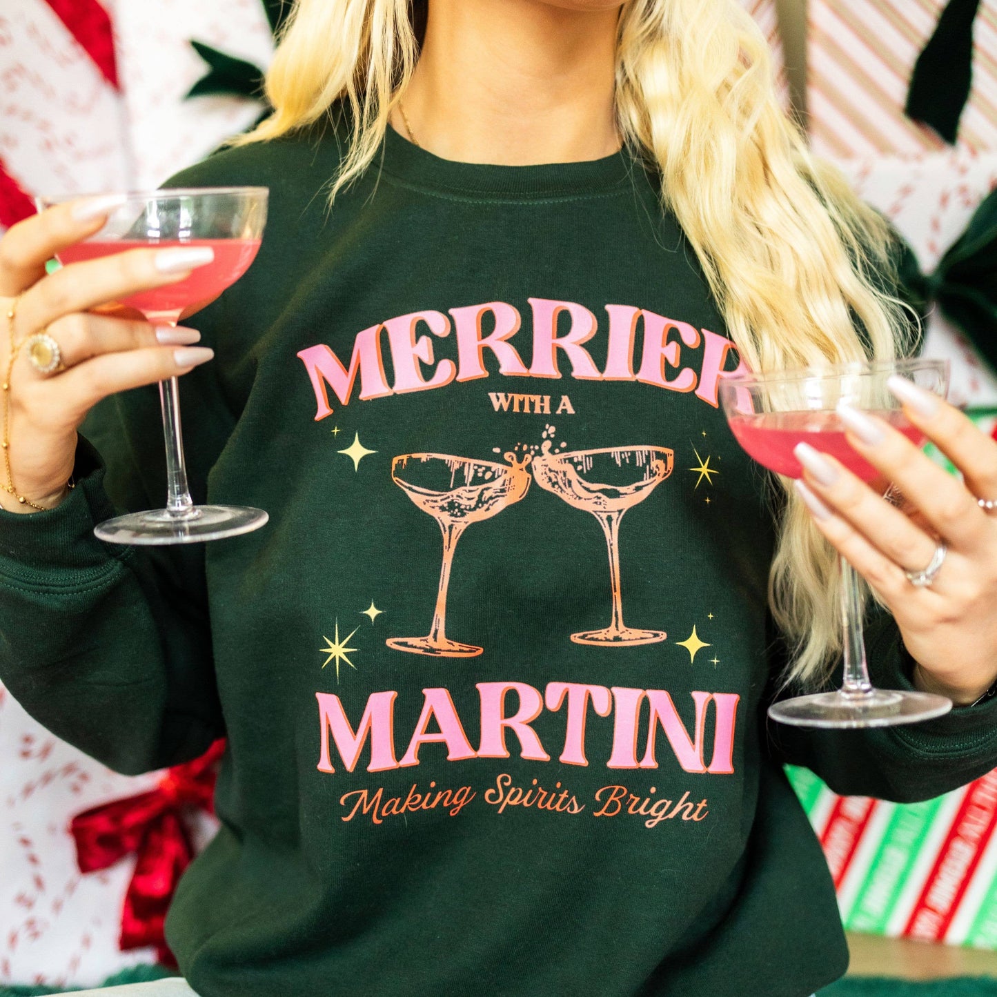 Bash - Christmas Sweatshirt, Merrier with a Martini, Graphic Shirt