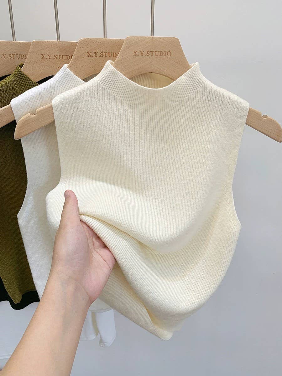 Hope & Sunshine - Knit Vest Sleeveless Turtleneck Top
